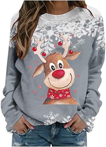 Ženski bijeli božićni džemperi Snowflake Slatke reindeer Rudolph Print majica Fall 2023 Novost Xmas Duks