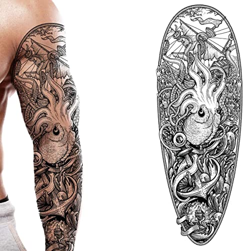 Tatodays 2 x Privremena tetovaža Potpuna ruka Karipska gusarska krakenska palica na karoserijskom umjetnosti Transfer za žene i muškarce