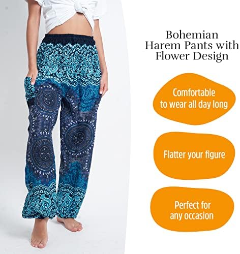 MNZ boemijske harem hlače, visoke struke joga hlače s poseidon dizajnom, ljetni hipi / harem odjeća za žene