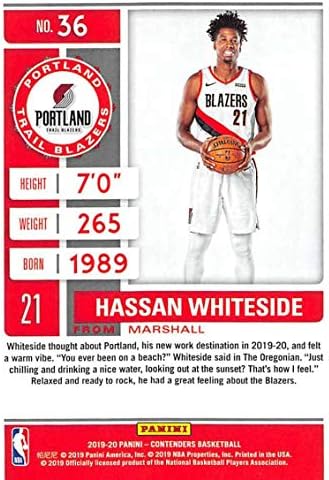 2019-20 Panini Terminizola Sezona 36 Hassan Whiteside Portland Trail Blazers NBA košarkaška trgovačka kartica