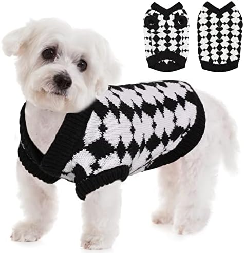 Migohi džemper, pasa za odmor džemper kaput pulover za zimu i jesen, mali pulover za pse pletene džempere za kućne ljubimce, crno-bijelo