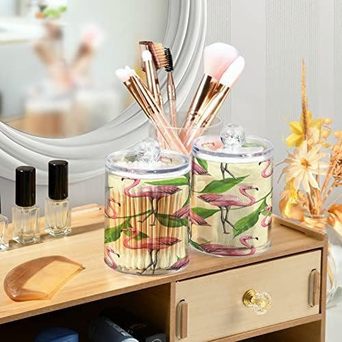 Alaza 4 Pack Qtip Držač DISPENSER Tropical Pink Flamingos Ostavlja u kupaonicu Organizator organizatora za pamučne kuglice / brise / jastučiće / konu, plastične apoteke za ispraznost