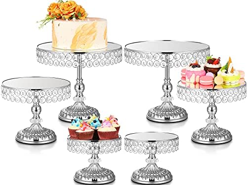 Set od 6 srebrnih štandova za torte okrugli metalni stalak za torte za zabave sa kristalnom ivicom za prikaz deserta ploča za kolačiće stalci za svadbenu zabavu rođendan Baby Shower godišnjice proslava Home Decor
