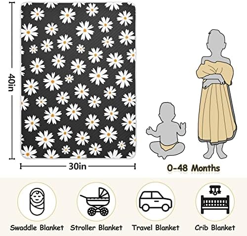 Cataku Black Wildflower Daisy BABY pokrivač za dječake Djevojke Pamučni deblji debeki krevet meko toplo prijem za bebe za dječje kolica 30 x 40
