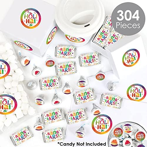Velika tačka sreće Holi Hai - mini bomboni zamotače, okrugle naljepnice za bombone i naljepnice za krug - Festival boja Party Candy Favority Kit - 304 komada