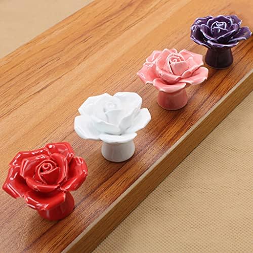 Sinyiol keramički elegantni ružini cvjetni kabinet, 6pcs crvena vintage kuhinja ruža cvijeća za crteže ručke vučne ručke za djevojčicu ormar za ormar za ormar sa vijcima od 3 veličine