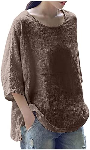 Ženska modna čvrsto okrugla vrata sa 3/4 rukava s rukavima na vrhu majica slim labavi osnovni vrhovi