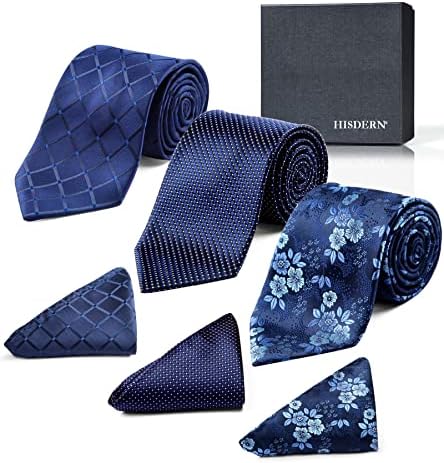HISDERN muške kravate ekstra dugačke kravate i džepni kvadratni Set 63-inčni XL Paket kravata kolekcija Poklon kutija kravata Lot 3 kom