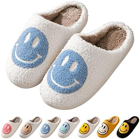 Choismin Smiley Face papuče za žene, Retro meke plišane tople Slip-On papuče, Happy Face papuče skliznu na anti-Skid đon kućne papuče