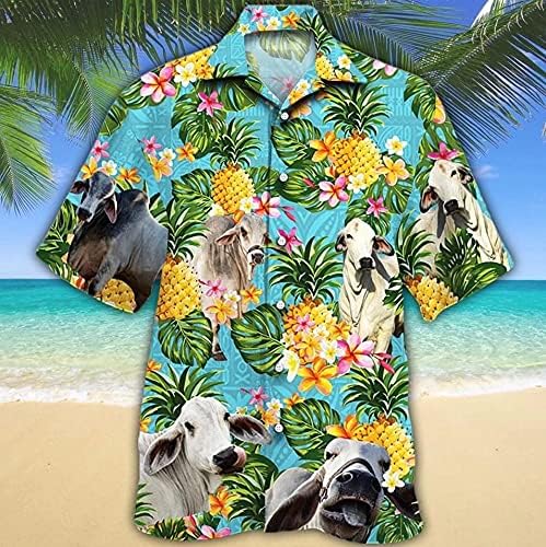 Tropical Cow Hawaiian Shirts for Men-Summer Cow Button Down Mens Hawaiian Shirts Short Sleeve Series 177
