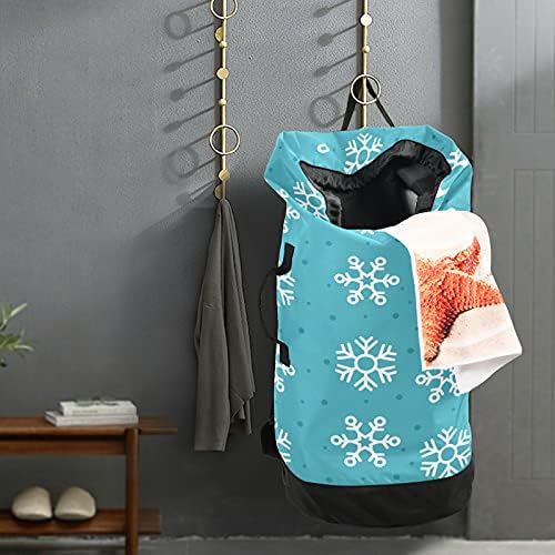 Zimska torba za veš Snowflake Heavy Duty ruksak za veš sa naramenicama i ručkama putna torba za veš sa zatvaračem na vezice Organizator prljave odjeće za Putni kamp Laundromat spavaonica