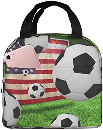 Nolace Soccer američka zastava veća izolovana torba za ručak za žene / muškarce,nepropusna, torba za kancelarijski rad, piknik i na otvorenom