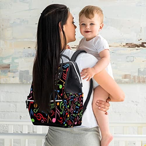 Glazba Note crna šarene torbe za ruksak za bebe od pelene Promjena torbe s više funkcija Veliki putnička torba