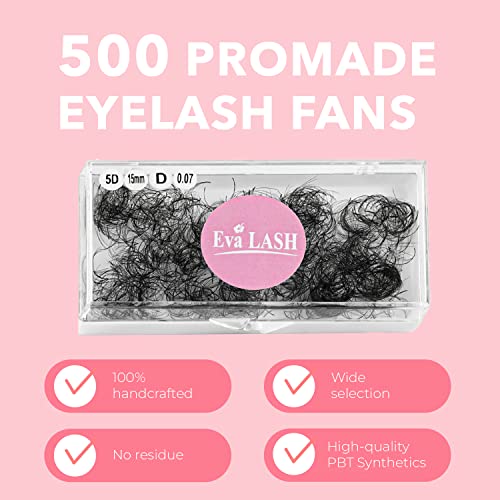 Eva LASH 500 Fans Promade Fluffy Wispy Fans Ekstenzije trepavica, 5D/6D/8D/10d/12d/14D / 16D debljine 0.05/0.07/0.1 8-17mm D Curl umjetne trepavice miješana dužina ladica za profesionalnu upotrebu, lažne trepavice