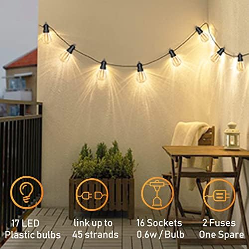 S14 48FT LED Vanjska žičana svjetla, vodootporna Komercijalna viseća svjetla za teške uslove rada sa 16 LED sijalica otpornih na lomljenje za Dvorišne bašte balkon Cafe svadbene zabave i praznične dekoracije
