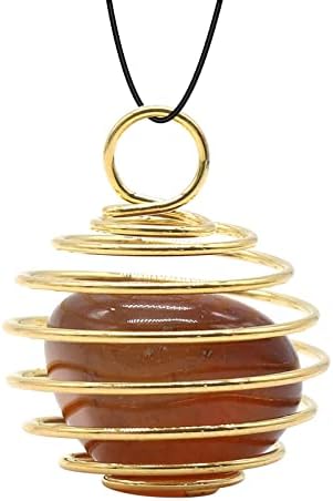 Ogrlica zaključana s početnim spiralnim perlicama Kavez okruglog željeza draguljastog kamere kristalne nakit ogrlice čakra Kamen privjesak