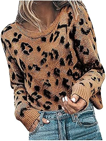 Ymosrh Ženski prevelizirani džemperi labavi pleteni zvjezdani oblik tiska dugi rukavi s džemerom V-izrezom