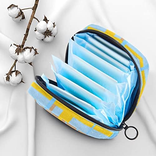 ORYUEKAN torba za odlaganje higijenskih uložaka, prenosiva menstrualna torba za žene i djevojčice torbica za menstrualne čašice, crtani žuto plavi karirani moderni