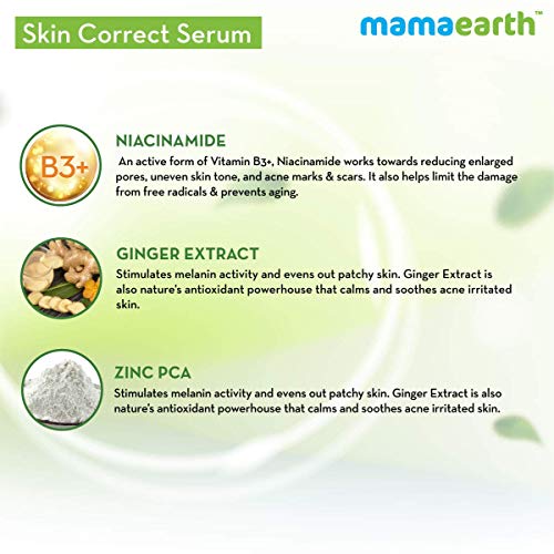 Mamaearth Skin Correct Serum za uklanjanje akni ožiljaka krema sa Niacinamidom i ekstraktom đumbira-30 ml