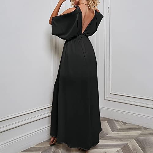 Trebinski modni ženski Ljeto Loose V izrez Čvrsta boja seksi proreza šifon duga haljina