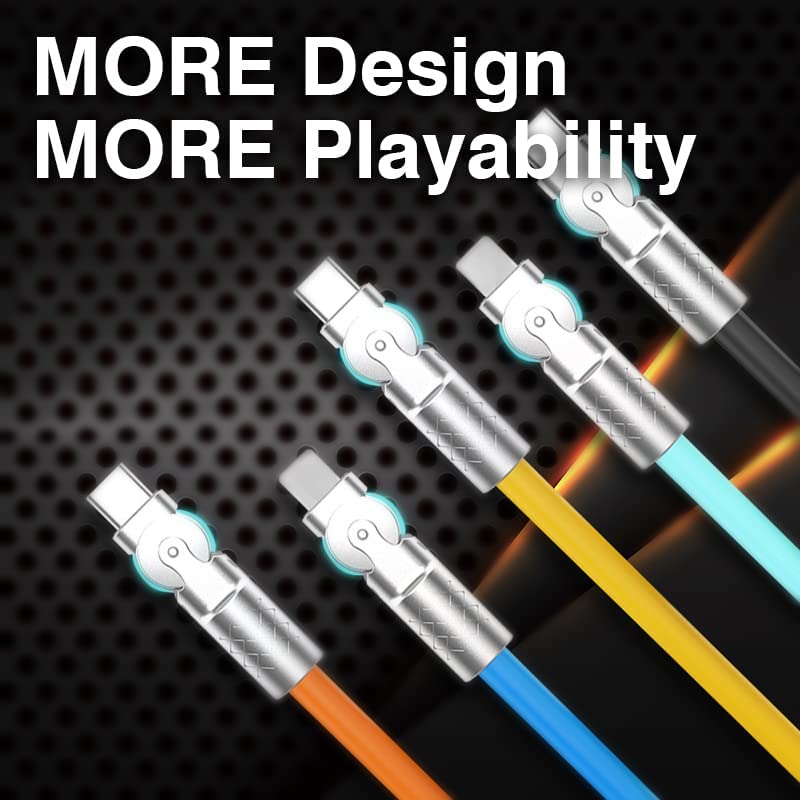 RECYPHI Chubby Gamer 180 ° rotirajući brzi kabel za brzo naboj USB tip C Cord LED fleksibilni rotacijski konektor Izdržljive guste