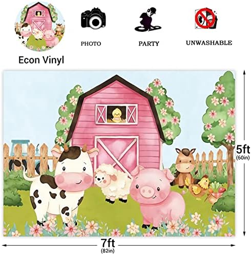 10x8ft Cartoon Farm Animals Party Backdrop Pink Barn Girl Baby Shower rođendan fotografija pozadina Poljoprivredno zemljište životinje krave svinje Barnyard pozadina Banner torta Tabela dekoracija Photo Booth rekviziti
