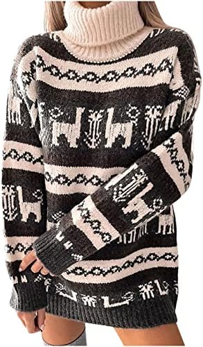 RUZIYOOG Ženska turtleneck džemper dugih rukava Dress Božić ružna jelena tiskana tunika TUNIC Dress Knit Slim Fit Bodycon haljina