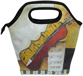 HEOEH gitara klavir Muzika Art torba za ručak Cooler tote torba izolirani Patentni zatvarač kutije za ručak torba za vanjsku školsku kancelariju