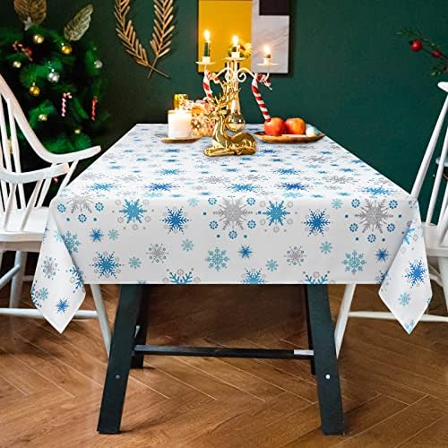 Božićni stolnjak, plavi stol za snijeg, Xmas Sveti bijeli stolnjak za trpezariju zimski odmor, vodootporni poklopac stola za novogodišnju