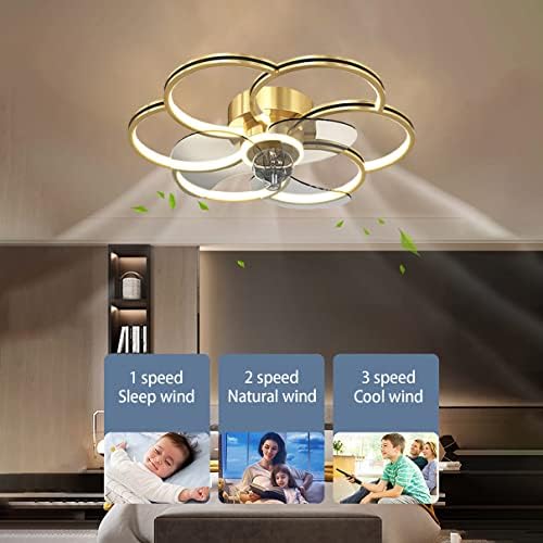 Neohy stropni ventilator sa lampicama, spavaća soba LED zatamnjena 3 brzine Tip cvijeta ventilatorska svjetlost sa daljinskim upravljačem Moderni dnevni boravak Tihi stropni ventilator / crna