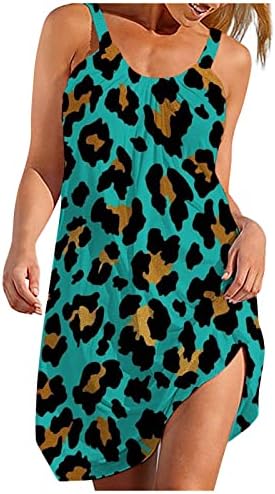 Ženski Leopard Print bez rukava bez rukava Flowy haljine Swing Casual Sandurs Beachwearw Plus Termones