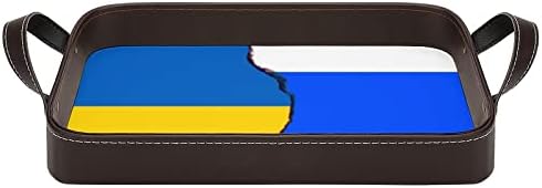Ruska i ukrajinska zastava Koža Dekorativna ladica Personalizirani organizator skladištenja u ladici s ručkama za kućni hotel