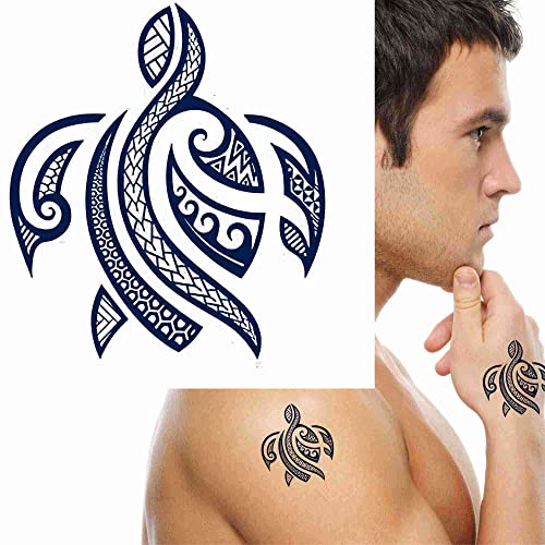 Dopletattoo 4 listova koji traju 1-2 tjedna sok za privremenu tetovažu polupira za odrasle žene Polinezijske kornjače Tortuga Samoan skica mornarsko plava koja izgledaju stvarni muškarci