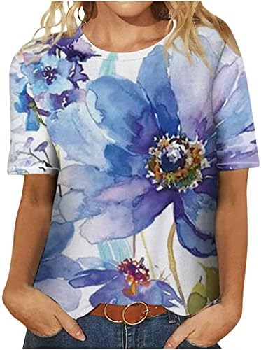 Žene Svi cvjetni vrhovi tiska Vintage Summer Casual majica kratki rukav labav tunik Teers Boho Crewneck bluza