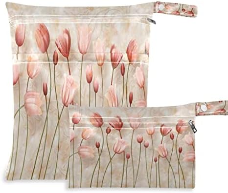 Xigua Pink Tulip cvijet vodootporna mokra torba za platnu pelenu koja se može preispitivati ​​mokre suhe kese sa 2 džepa sa zatvaračem za putovanja, plažu, bazen, kolica, prljava odjeća, mokrim kupaćim kostima