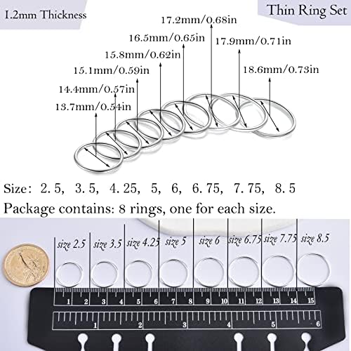CANDYFANCY 925 Sterling Silver 1.2 mm naslagani Midi tanki prstenovi za žene Knuckle Ring Band Set prstena veličine 2.5-8.5