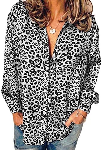 Andongnywell Ženska bluza Cheetah Ispiši labav dugi rukav V-izrez V-izrez Tops bluza T majice