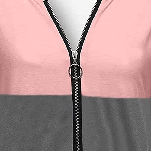 Ženske ljetne majice sa zatvaračem V vrat T Shirt modni blok u boji kratki rukav Tee vrhovi modni Casual bluze