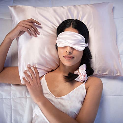 KISMETICS - veganski svileni Set za spavanje, svilena jastučnica sa velikom gumicom i maskom za oči za kosu i kožu, esencijalni satenski noćni rutinski komplet za samopomoć