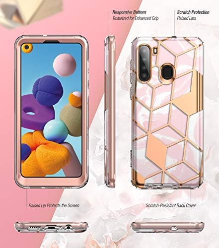 Popshine Mermerna Serija dizajnirana za slučaj Samsung Galaxy A21, Premium Hybrid Slim Stylish zaštitni fleksibilni TPU branik sa ugrađenim štitnikom za ekran, tečni mermerni roze