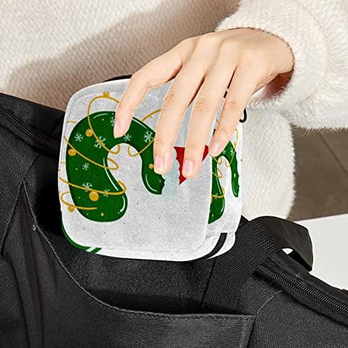 ORYUEKAN torba za čuvanje higijenskih uložaka, torbica za menstrualne čašice, prijenosni higijenski ulošci torbe za odlaganje ženskih Menstruacijskih torbi za prvu menstruaciju za djevojčice žene dame, Božićno crtano pismo zeleno C