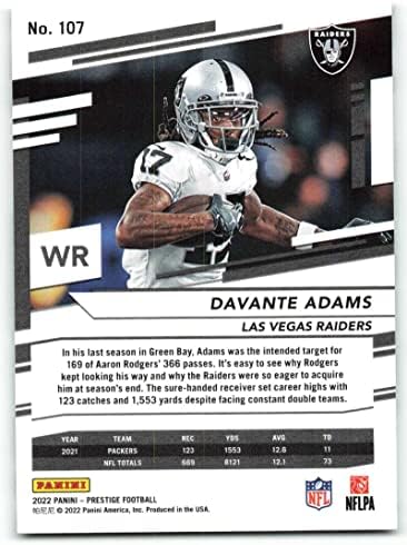 2022 Panini Prestige # 107 Davante Adams Las Vegas Raiders NFL fudbalska trgovačka kartica