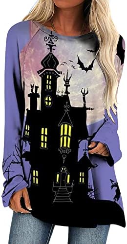 NaRHbrg Halloween bluze za ženske duge rukave tunike Tops Crewneck šarene vještice štampane majice Casual Comfy Long