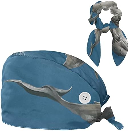 yoyoAmoy estetski egzotični paun uzorak ženske Radne kape sa dugmadima i trakom za znoj, Podesiva hirurška kapa