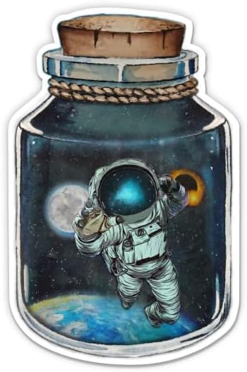 Svemirski astronaut u naljepnicama za boce - 2 paketa od 3 naljepnice - vodootporni vinil za automobil, telefon, bocu vode, laptop - zvijezde univerzume