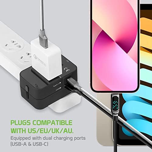 Putovanje USB Plus International adapter kompatibilan sa Blu Studio G Mini za svjetsku energiju za 3 uređaja USB Typec, USB-a za putovanje