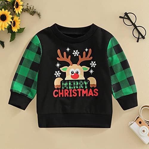 Dječji dječaci Djevojke Božićni dugi rukav karirani crtani jelen Ispisuje pulover dukserišta 7t majica dječaka