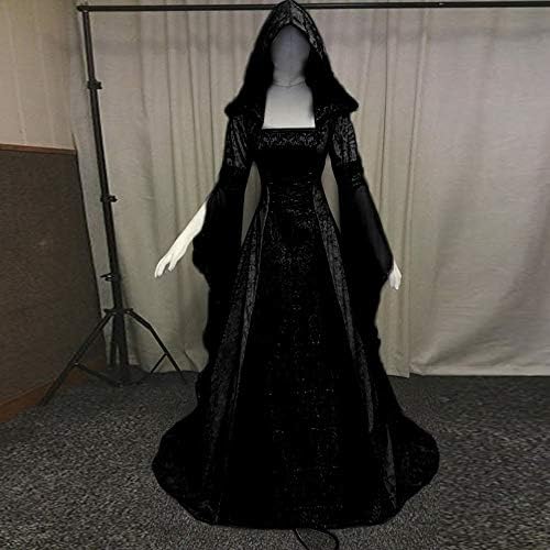 ZEFOTIM Witch Dress Women Vintage Hooded Witch Cloak Dress truba rukav Srednjovjekovna vjenčanica Halloween cosplay Dress
