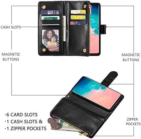 UEEBAI torbica za novčanik za Samsung Galaxy S10 Plus, Premium PU kožna magnetna torbica sa zatvaračem džepna futrola za kartice sa postoljem za ruke sa preklopnom futrolom otpornom na udarce - Bling Black