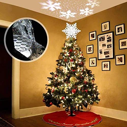 Emopeak Božićno stablo osvijetljeno bijelim snježnim projektorom, 3D sjajnim osvijetljenim klizačem, LED rotirajuća snježna pahuljica,